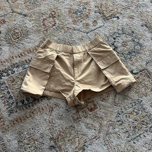 Zara Tan Skorts with Pleated Front and Cuffed Hem